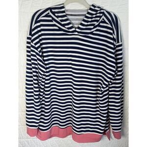 Zelos top navy white striped with pink trim hooded long sleeve size 1X